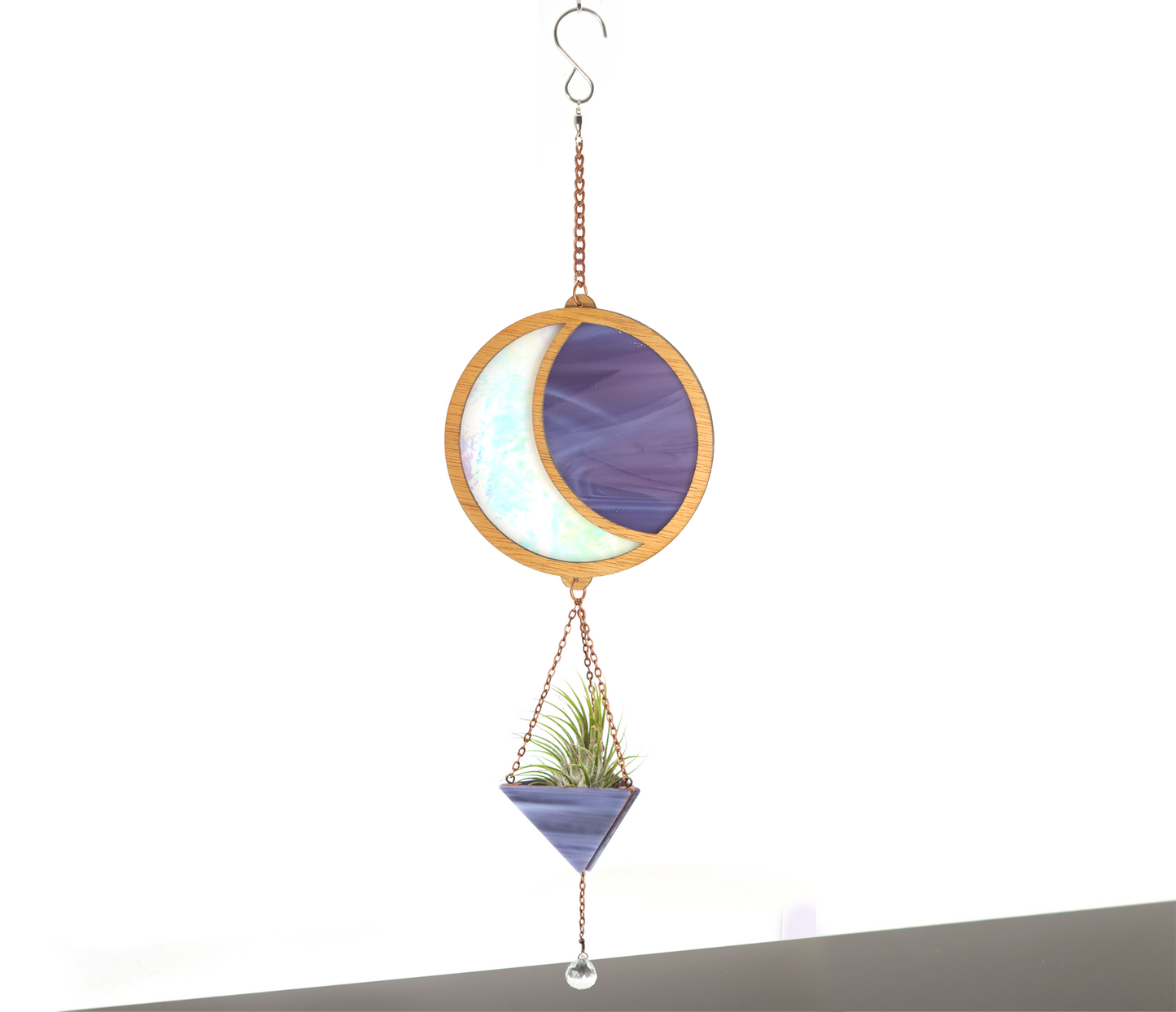 Iridescent Moon Stained Glass Pyramid Plant Hanger